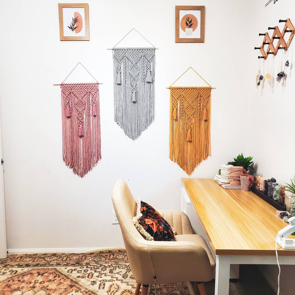 18 inch Macrame wall hangings. 18 color choices. Made to order.